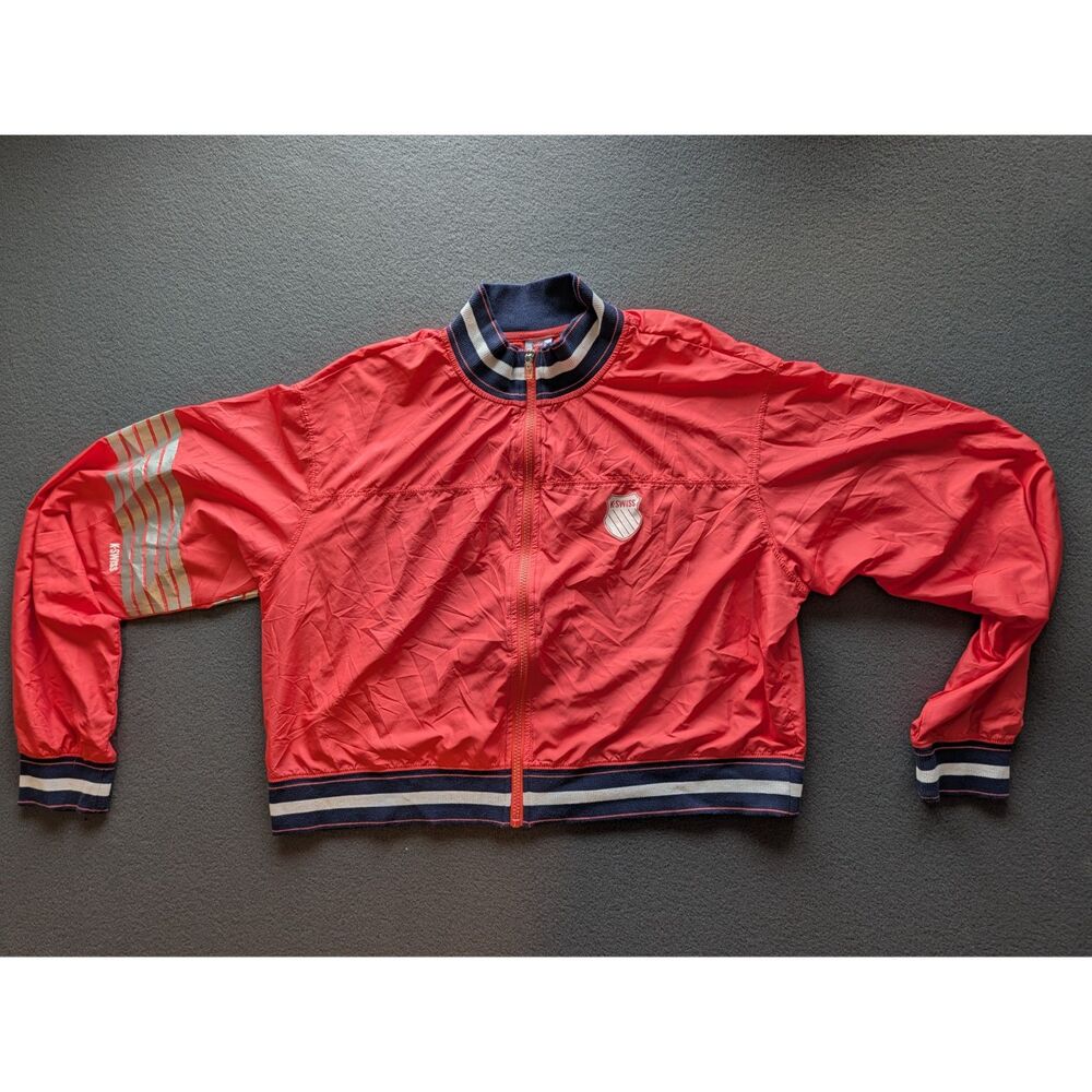 K-Swiss Women's XL Red Lightweight Track Jacket Reflective Stripe Mesh Lined